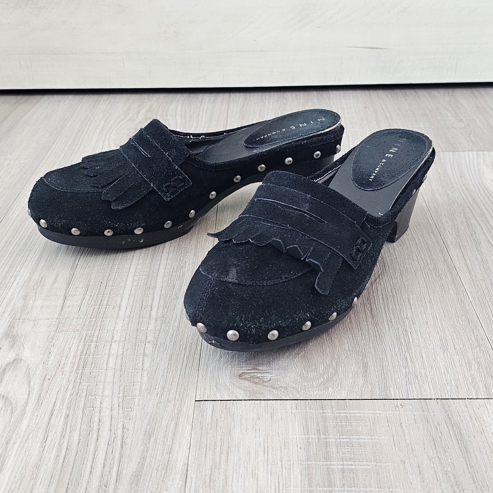 Nine & Co. Black Suede Loafers with Fringe and Studs
